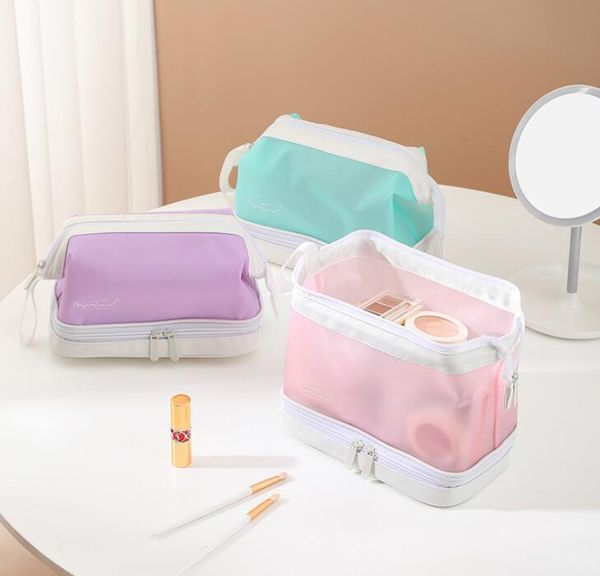 

3pcs stuff sacks women tpu+pu double zipper protable light cosmetic bag mix color