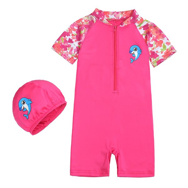 2-8 anni Costume da bagno per ragazze 2021 Abbigliamento per bambini Costumi da bagno interi Costumi da bagno per bambini in stile surf floreale Costumi da bagno per bambini Tuta da surf per bambini