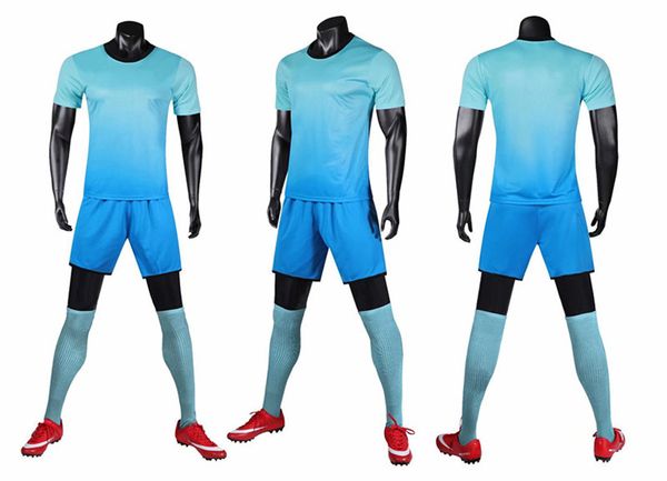 

fashion team light blue blank soccer jerseys sets custom training running football shirt short sleeve with shorts, Black
