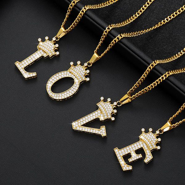

custom crown bail drip initials bubble letters chain necklaces & pendant for men women gold color cubic zircon hip hop jewelry chains, Silver