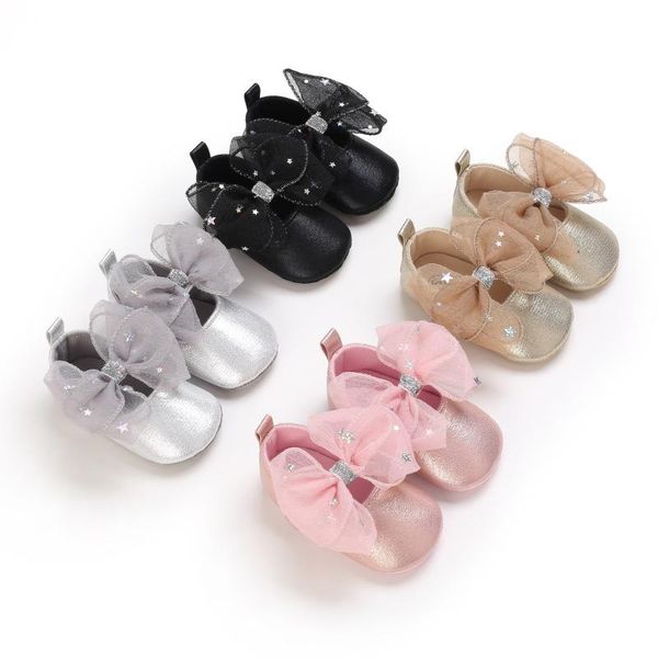 

first walkers bowknot shining baby girls leather crib shoes cute born walker infant princess soft sole bottom anti-slip