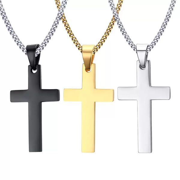 Stock Mens de aço inoxidável cruzar pingente colares festas suprimentos homens religião fé crucifixo charme titanium aços cadeia para mulheres moda jóias presente