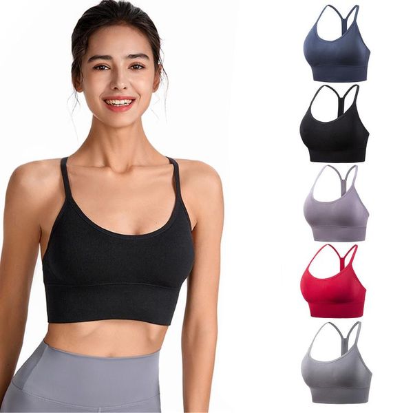 

women sports bra padded crop wire solid color female yoga running fitness push up gym exercise workout vest lingerie clothing, White;black