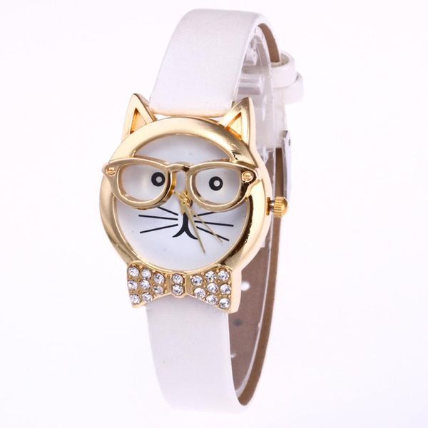 

wristwatches cute glasses cat women's watch woman's gift kol saati dames horloges analog quartz dial ladies casual fashion fi, Slivery;brown