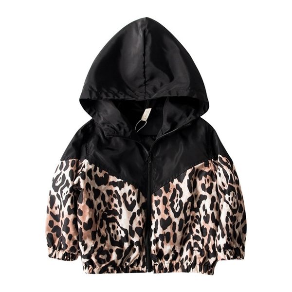 1-7Y Outono moda infantil crianças bebê meninas roupas roupas leopard impressão de manga comprida zipper casaco 211204