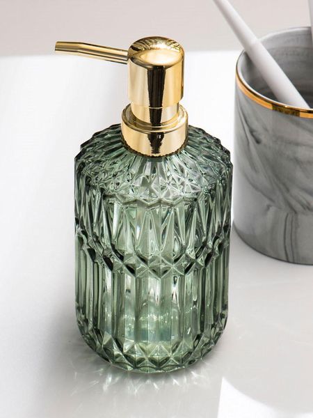 Dispenser di sapone liquido Pompa da bagno Shampoo in vetro Bottiglia di lozione da bagno Lavabo Testa d'oro Ragazza presente Verde Grigio Nero 390ML