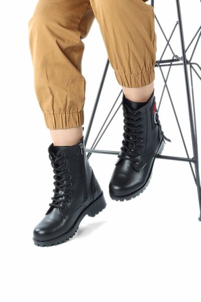 

boots women casual buckle detail, lace-up zipper stylish soby11060009, Black