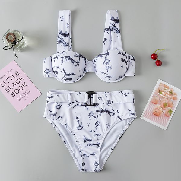 

black tie dyed high waisted swimsuit bikini for women, Black;white