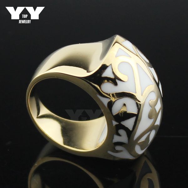

hight quality stainless steel plated 18k yellow gold rings women casting ring cool ball shape enamel white flowers vintage style, Silver