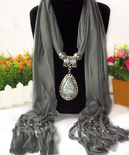 

scarves classic water drop resin pendent scarf necklace fashion solid jewelry long 180x40cm alloy fitting tassel, Blue;gray
