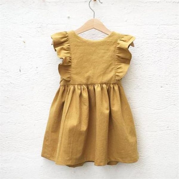 

kids toddler girls dress spring summer fly sleeve lace party holiday princess baby girl clothes fashion children 210521, Red;yellow