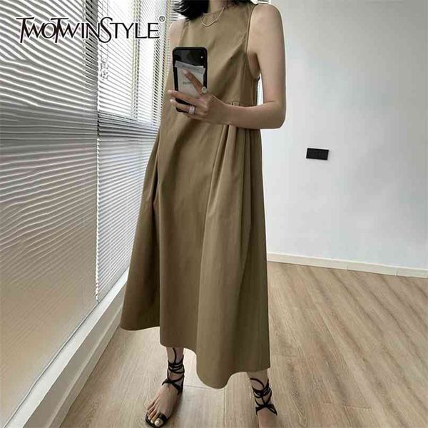 

minimalist black dress for women o neck sleeveless casual loose a line dresses female fashion clothing summer 210520, Black;gray