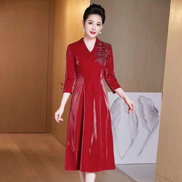 

luxury party evening dress 2021 spring and autumn cheongsam embroidered -in-law  slim, White;pink