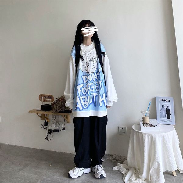 

women's t-shirt autumn fashion amine hoodies women oversize japanese female hoodie streetwear casual the neck of ladies spring sweatpan, White