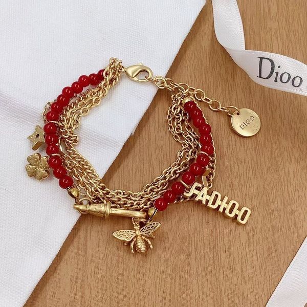 

70% off luxury jewelry dijia new multi-layer chain bee bracelet fashion national style red pearl letter bracelet for women in 2021, Silver