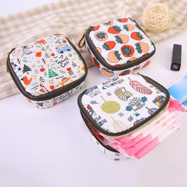 

storage bags 1pc coin purse cartoon fruit travel toiletry tampon bag beauty makeup napkin cosmetic sanitary pad pouch organizer