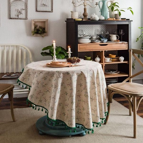 

table cloth floral cotton and linen printing round dining home fabric decoration