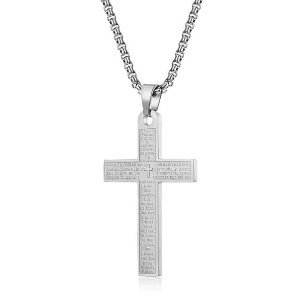 

pendant necklaces bible jesus cross necklace christian prayer titanium steel fashion trend men and women jewelry gifts, Silver