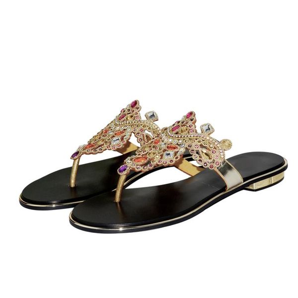 

slippers summer women thick low heel flip-flop hollow rhinestones diamonds, Black