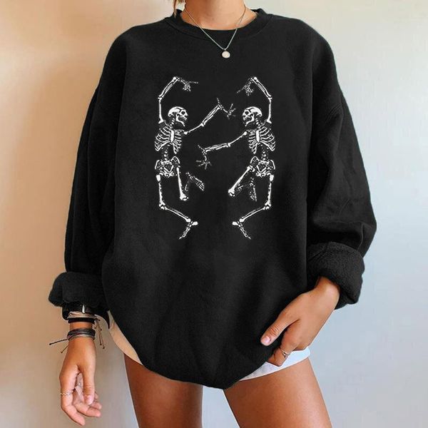 

women's hoodies & sweatshirts halloween vintage print sweatshirt women punk skellet woman long sleeve casual 2021 skeleton hip hop pul, Black