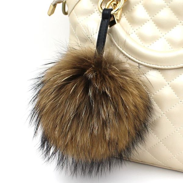 

real 15 cm classic raccoon fur coat luxury car bag key chain pendant jewelry, Silver