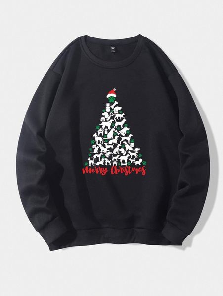 

plus christmas print thermal lined sweatshirt c8bj#, Black