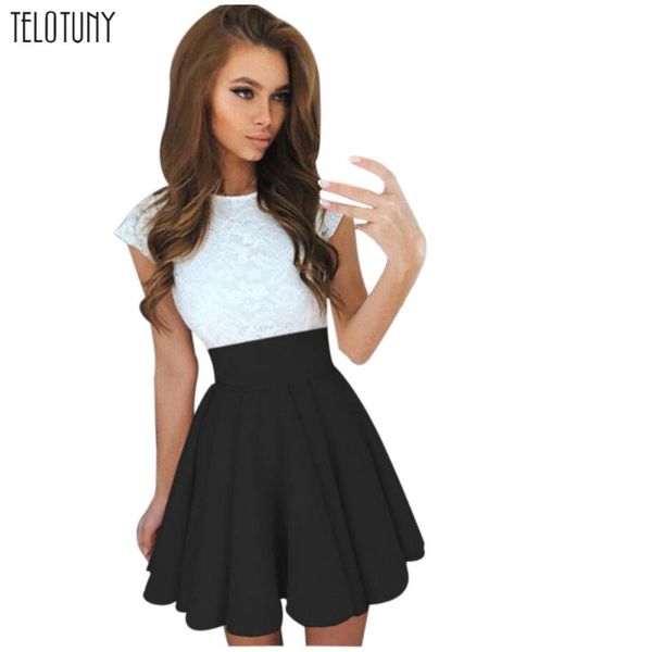 

maternity dresses telotuny summer dress women cocktail mini female ladies o-neck lace party short sleeve skater sundress vestido, White
