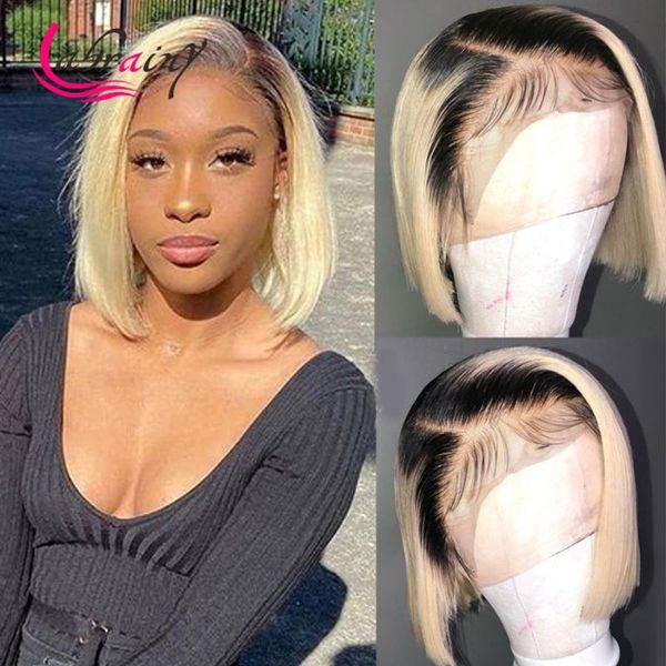 

lace wigs ombre 613 blonde bob human hair wig hd transparent 13x6 frontal short cut for black women pre plucked bleached knots, Black;brown