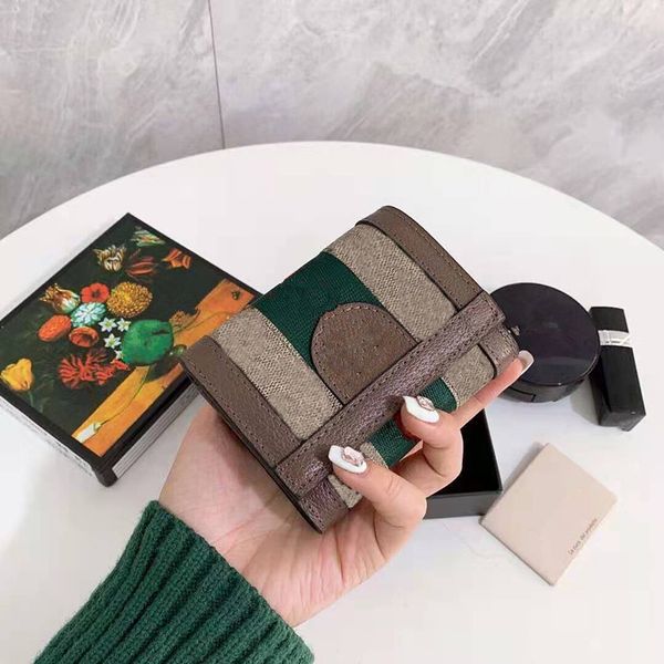 

classic red and green stripe wallet brown letter printing card pocket folded type hand bag men and women wallets genuine leather, Red;black