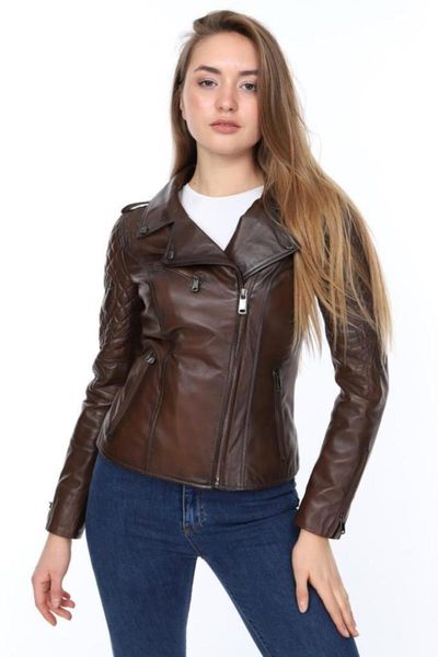 

women's jackets derimont's clinton hand zipper brown women leather jacket, Black;brown