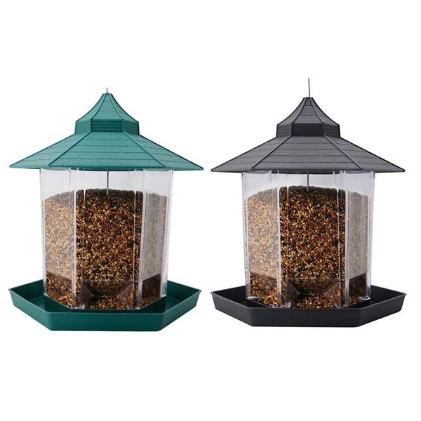 

panorama bird feeder, hexagon shaped with roof hanging feeder for garden yard decoration (green+grey)2 pack other supplies