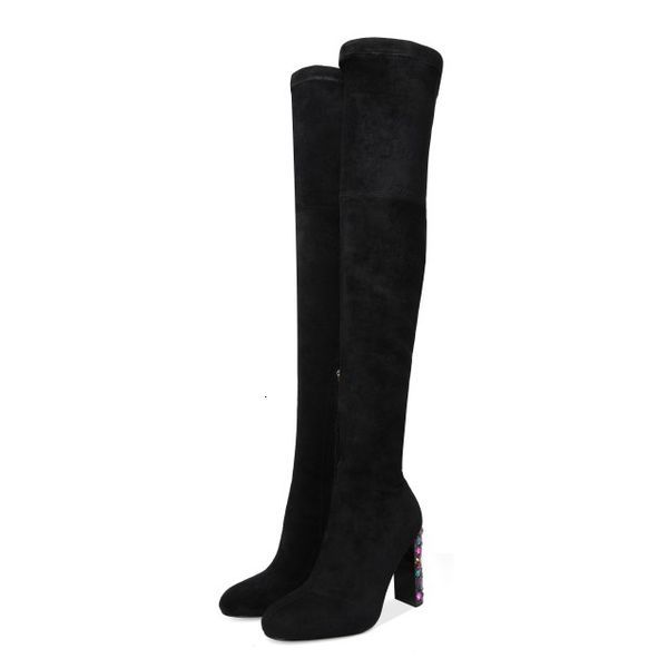 

boots i'm a girl's fashion on the knee, high-square boots, toe round-foot black gray, brown shoes, women's size, eua 3-12. bf