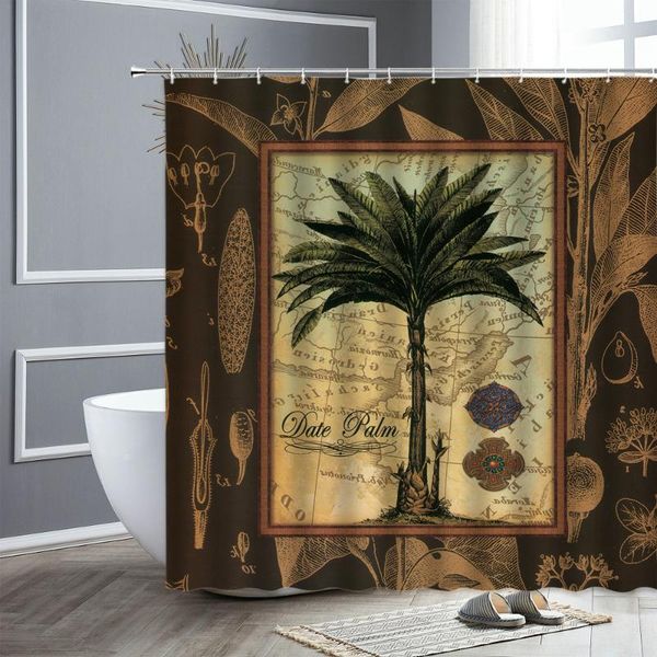 

shower curtains tropical plant curtain sets retro map banana palm trees printed fabric waterproof polyester bathroom decor hooks