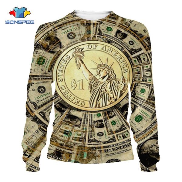 

dollar bill 3d printer long sleeve sweatshirt fashion trend heads harajuku hip hop fitness street pullover men's hoodies & sweats, Black