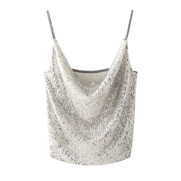 

woman silver sequined v neck camisole spring summer fashion ladies shiny club tank female elegant blingbling vest 210515, White