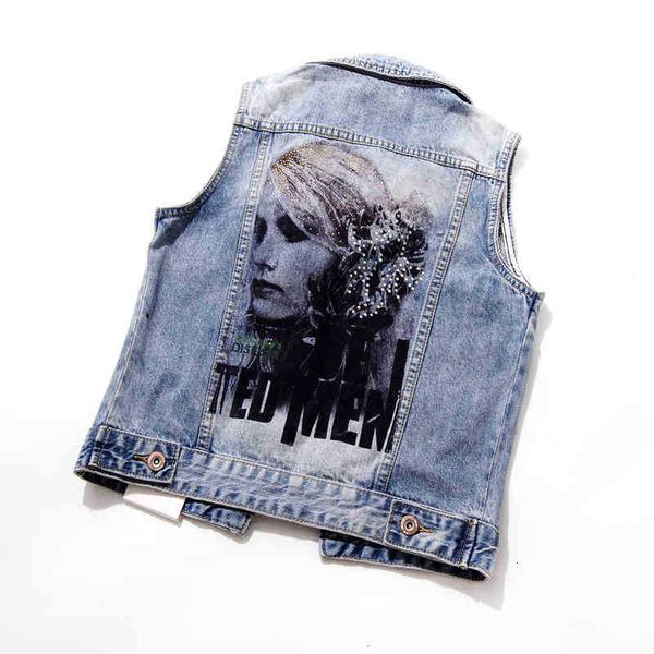 

women's vests korean diamonds print jeans sleeveless jacket coat short denim waistcoat summer casual ladies cardigan utq7, Black;white