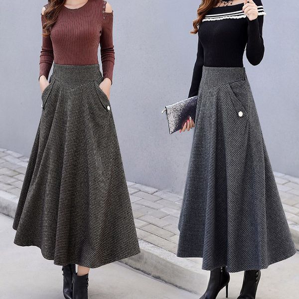 

woolen female skirts fall and korean winter high waist thin swing skirt an umbrella long jupe femme f2619 cbvw, Black
