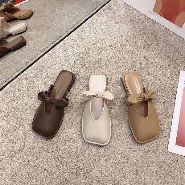 

slippers women spring summer weave elastic band shoes woman mules pointed half square heel outside slides, Black