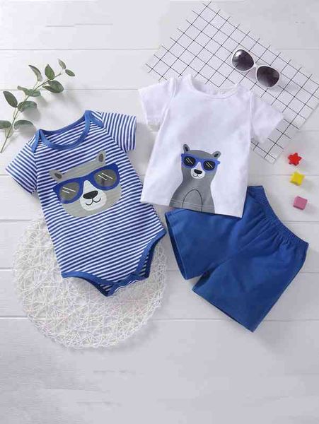 

baby boy 3pack cartoon graphic bodysuit & tee & shorts she, White