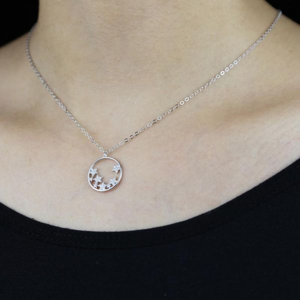 

arrived women wedding star charm necklace with cz pave round pendant choker statement jewelry wholesale korean fashion chain chains, Silver
