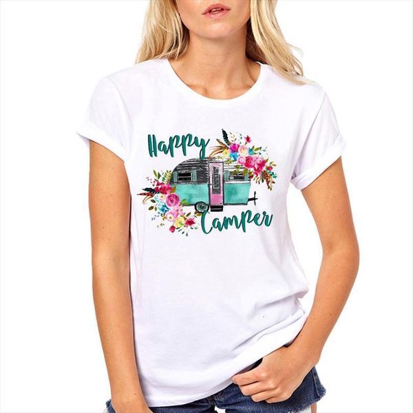 

and women clothes printing summer men happy womens camper vacay ladies flower floral woman harajuku punk casual tee, White;black
