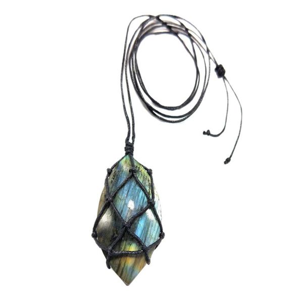

dragons heart shaped moonlight labradorite necklace natural stone pendant wrap braided macrame energy hanging decorative objects & figurines