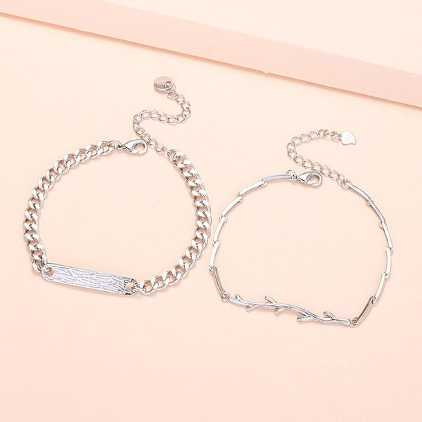

link, chain real love couple bracelets silver color jewelry charms lovers gift creativity wood branch shape bracelet wedding jewellery, Black