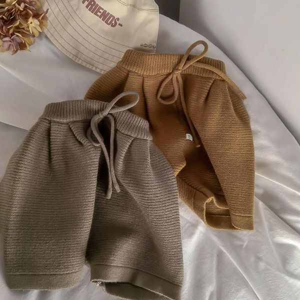 

shorts 2021 style girls boys knitted autumn cotton linen fashion kids, Black