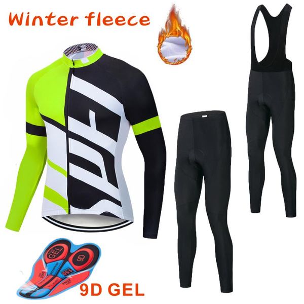 

racing sets winter cycling clothing man long sleeve jersey set thermal fleece road bike keep warm riding full zipper, Black;blue