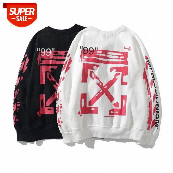 

street ow graffiti arrow 99 print pullover men and women couples long-sleeved sweater #qi3m, Black