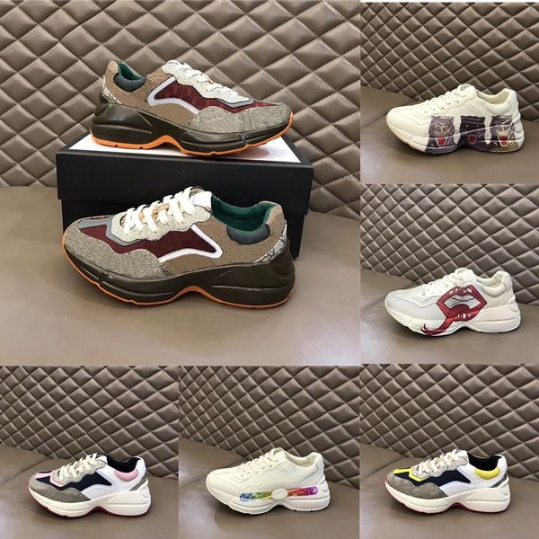 

2022 rhyton casual shoes genuine leather mens women dad sneaker thick soled letters increase platform leisure fashion flat shoe 35-44 fashio, Black
