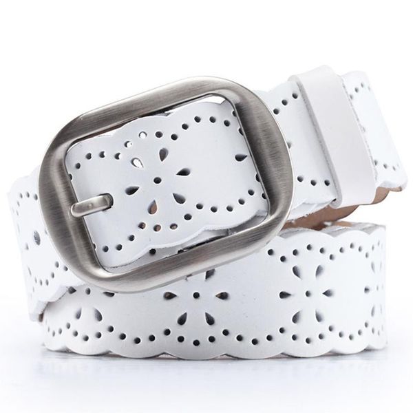 

women vintage genuine cowhide waistband casual flower all-match with alloy buckle leather belt belts, Black;brown
