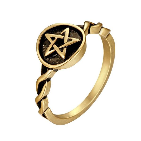 

cluster rings retro geometry pentagram pattern metal ring punk hip hop men women gold silver color fashion party nightclub jewelry gift, Golden;silver