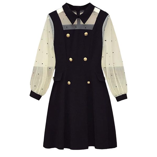 

casual dresses office ladies chic short dress elegant vestidos vestido festa hollow out women splicing robes plus size, Black;gray